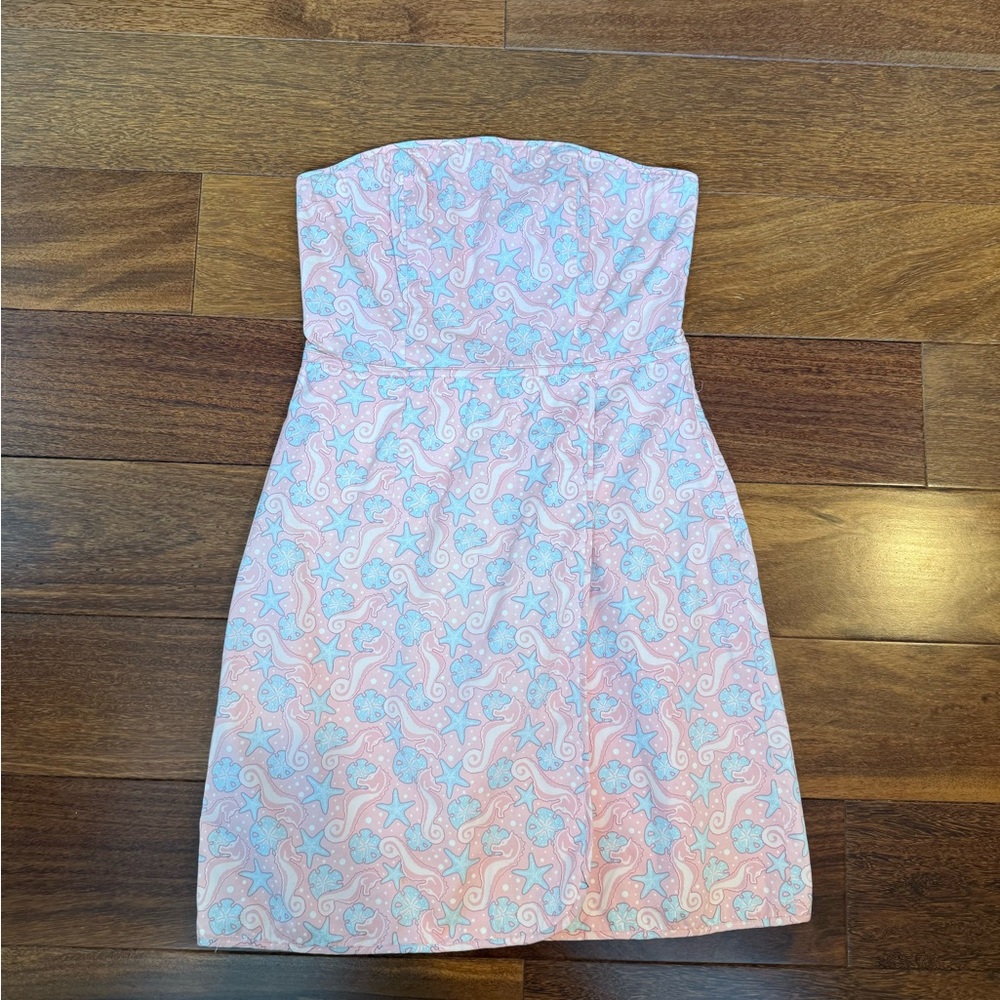 Vineyard Vines Strapless Pink and Blue Patterned Dress